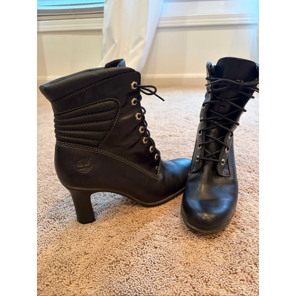 Timberland Allington Lace Up Heeled Black Boots Gothic Edgy Women’s Size 9